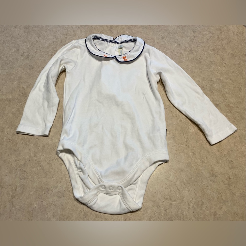 JoJo Maman Bebe Cream Fox Embroidered Collar Baby Bodysuit size 18-24 month